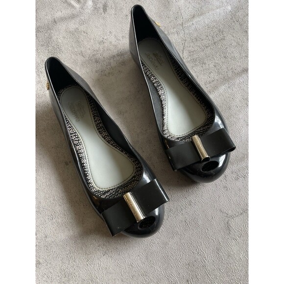 Melissa + Jason Wu Women’s Bow Jelly Shoes Flats Black Size US6 EUR37 READ - Picture 1 of 6